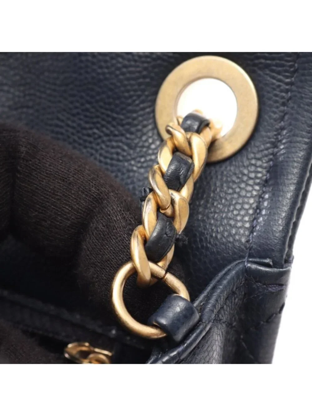 Chanel Shoulder Bag Quilted Navy Caviar Leather Small Chain